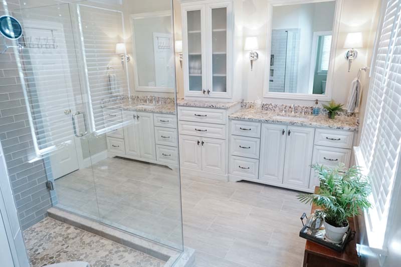 Traditional white master bathroom remodel in Raleigh
